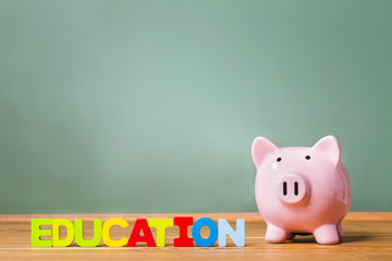 Education theme with and piggy bank
