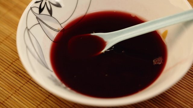 HD 1080 static: strawbery jam with red vine sweet sauce - close up; 