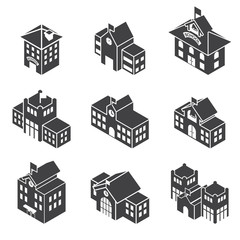 school building 3d isometric