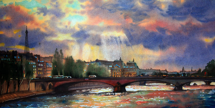 Watercolor painting of the Paris, France.