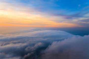 colorful of Sunrise scene with Mist on mountain at Doi Mokoju Th