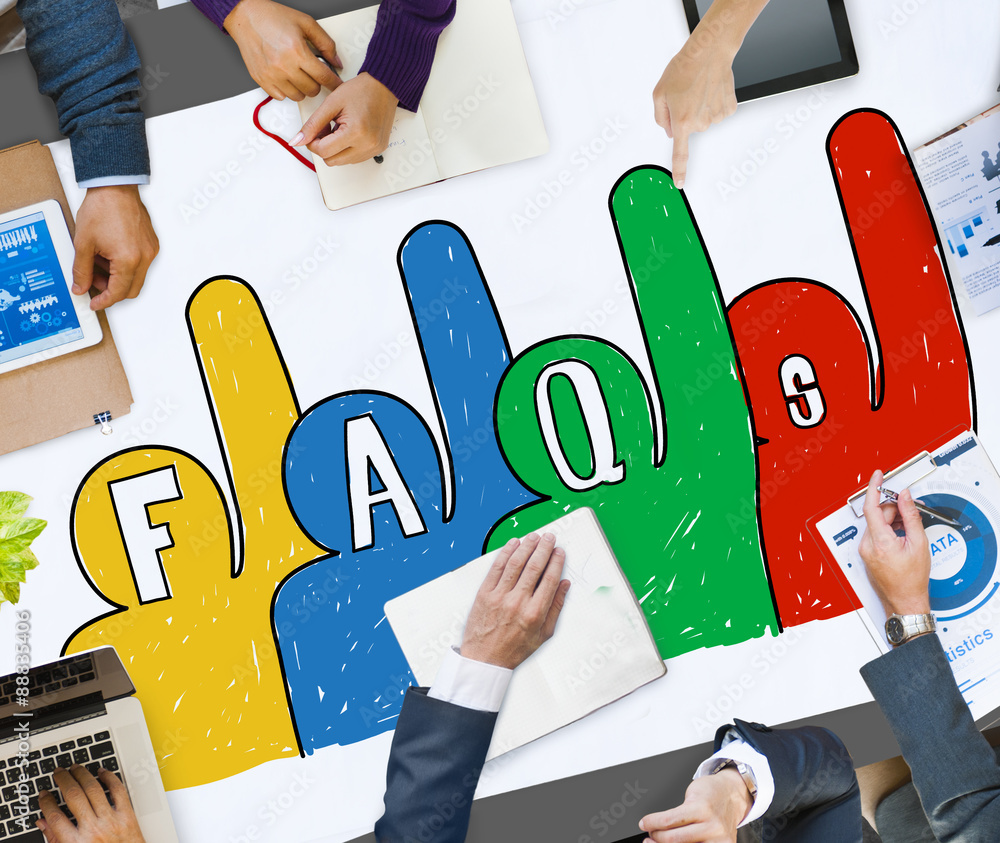 Aufkleber frequently asked questions faq problems concept