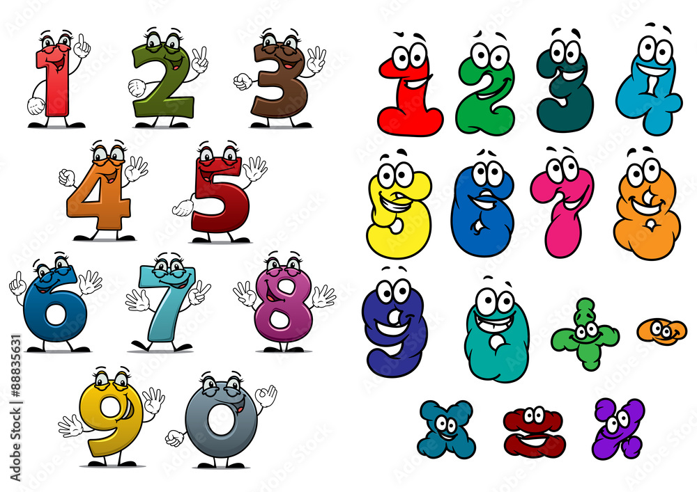 Poster cartoon colorful numbers and digits
