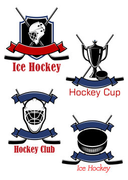 Ice hockey game icons and symbols