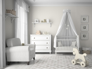 Classic children room in white color 3D rendering - 88835880