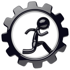 Man character work inside gearwheel black gear wheel icon