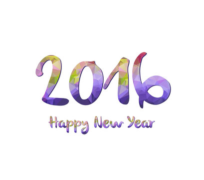 Happy New Year 2016 purple greeting card made in polygonal origami style
