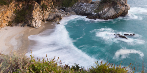 coastal waterfall, California