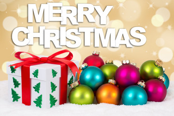 Merry Christmas gift decoration with golden background