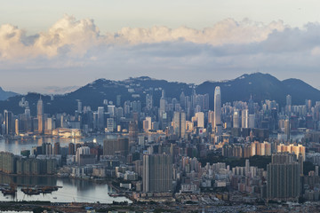 Aerial view of Hong Kong City in the morning