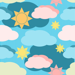 Vector seamless pattern with clouds and sun