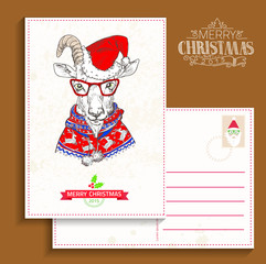 goat hipster in a suit with glasses