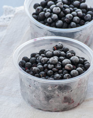 Frozen blueberries close up on white