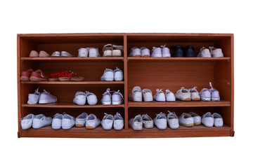 Shoe rack and a large number on a white background.