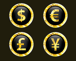 Currency Symbols.Euro,dollar,yen and pound.
