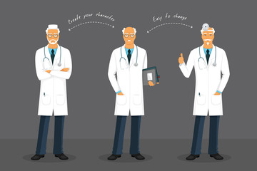Old doctor in various poses
