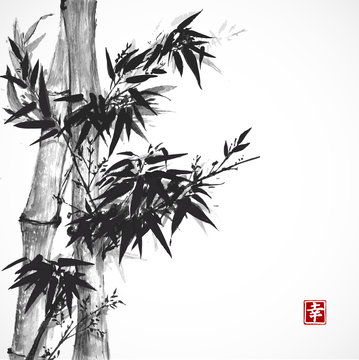 Card with bamboo in sumi-e style.  
