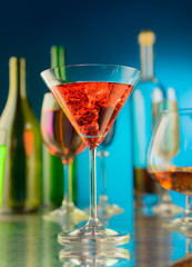 Wineglass with a wine and ice