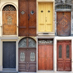 A photo collage l front doors to houses