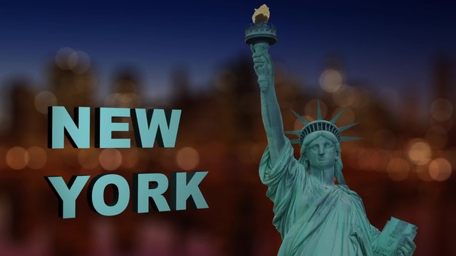Sign New York is gradually illuminated from the darkness. Then you will see Lady Libery with blurred night Manhattan in the background and it is complemented by sliding words of 5 boroughs of NYC .