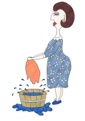 Women wash clothes. Illustration..