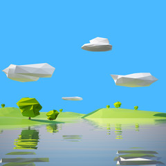 low poly landscape with lake