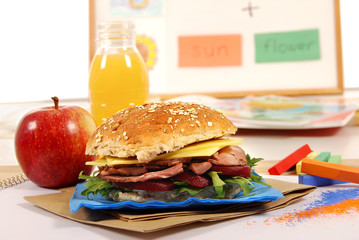 School lunch: roast beef roll sandwich