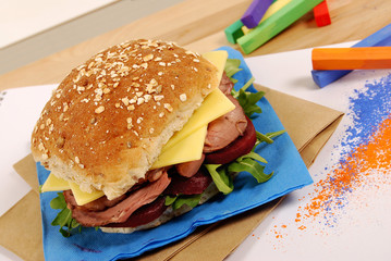 School lunch: roast beef roll sandwich