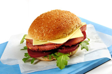 School lunch series: pastrami roll sandwich