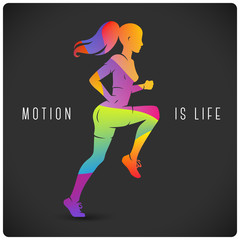 Fototapeta na wymiar Modern illustration with running woman and motivating quote