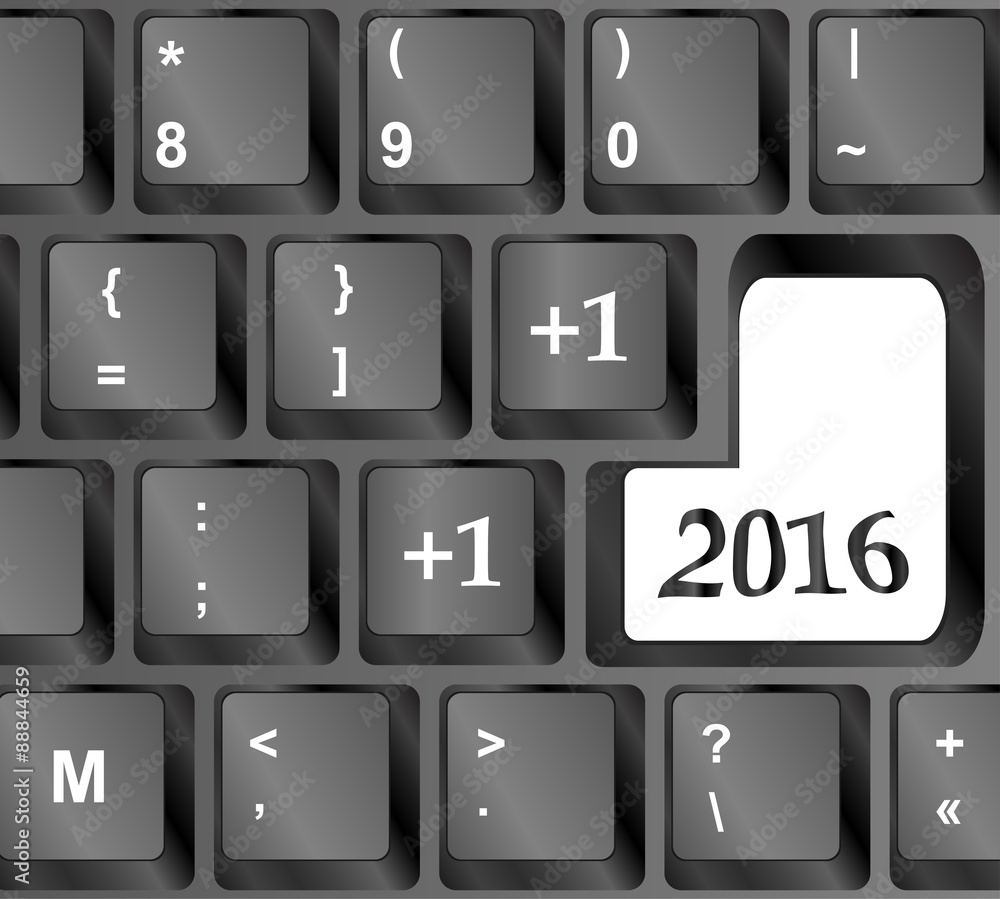 Poster computer keyboard with happy new year 2016 key