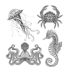 Fototapeta premium Sea marine doodle set