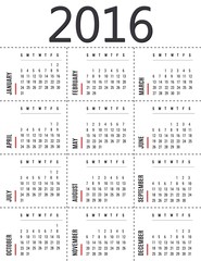 Simple 2016 calendar template