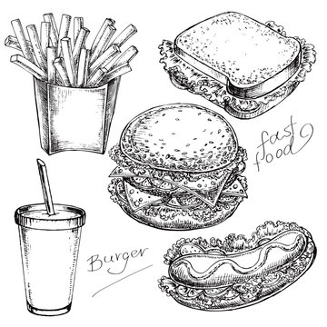 hand drawn set fast food