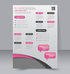 Flyer template. Business brochure. Editable A4 poster for design, education, presentation, website, magazine cover. Pink and black color.