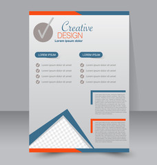 Flyer template. Business brochure. Editable A4 poster for design, education, presentation, website, magazine cover. Blue and orange color.