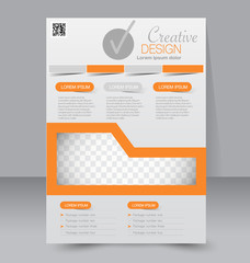 Flyer template. Business brochure. Editable A4 poster for design, education, presentation, website, magazine cover. Orange color.