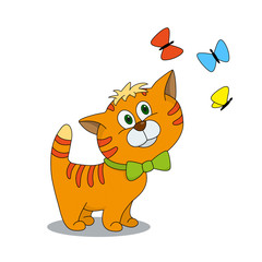 Cute cartoon character kitten with butterflies.