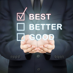 businessman holding evaluation checkbox