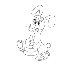 Outline illustration of rabbit with toy.