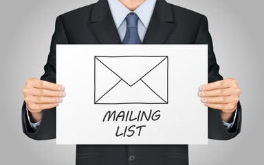 businessman holding mailing list poster
