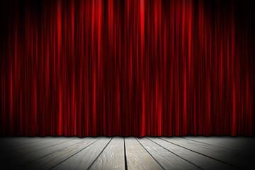 theater stage with red curtains in spotlight