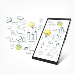Electronic tablet with various business infographic elements.