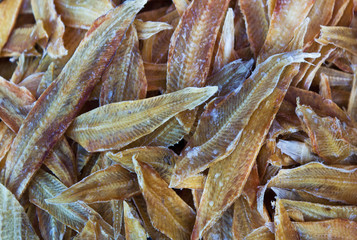 Dry fishes in the seafood market