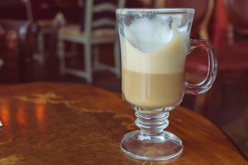 coffee latte on wood table