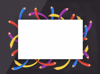 Crayon with white empty space with blackboard in the background