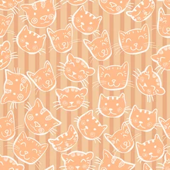 Poster cat's head seamless doodle pattern. © lexver