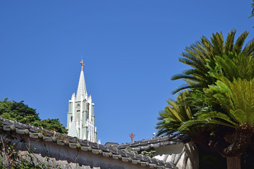 Scene with church and temple
