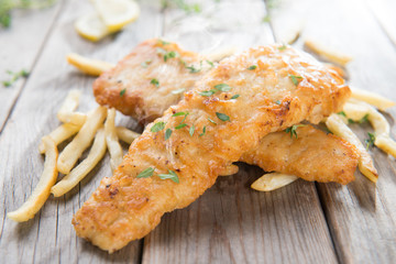 Fish and chips with hot smoke