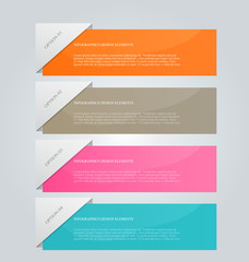 Business infographics template for presentation, education, web design, banners, brochures, flyers. Orange, brown, pink, blue color tabs. Vector illustration.